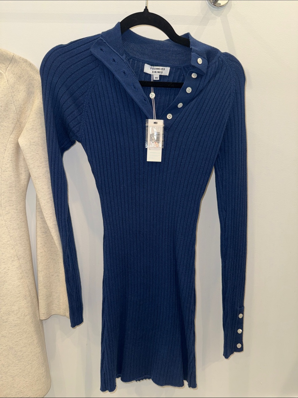 Frankie's Bikinis Navy Ribbed Long-Sleeve Button Dress - NEW WITH TAGS